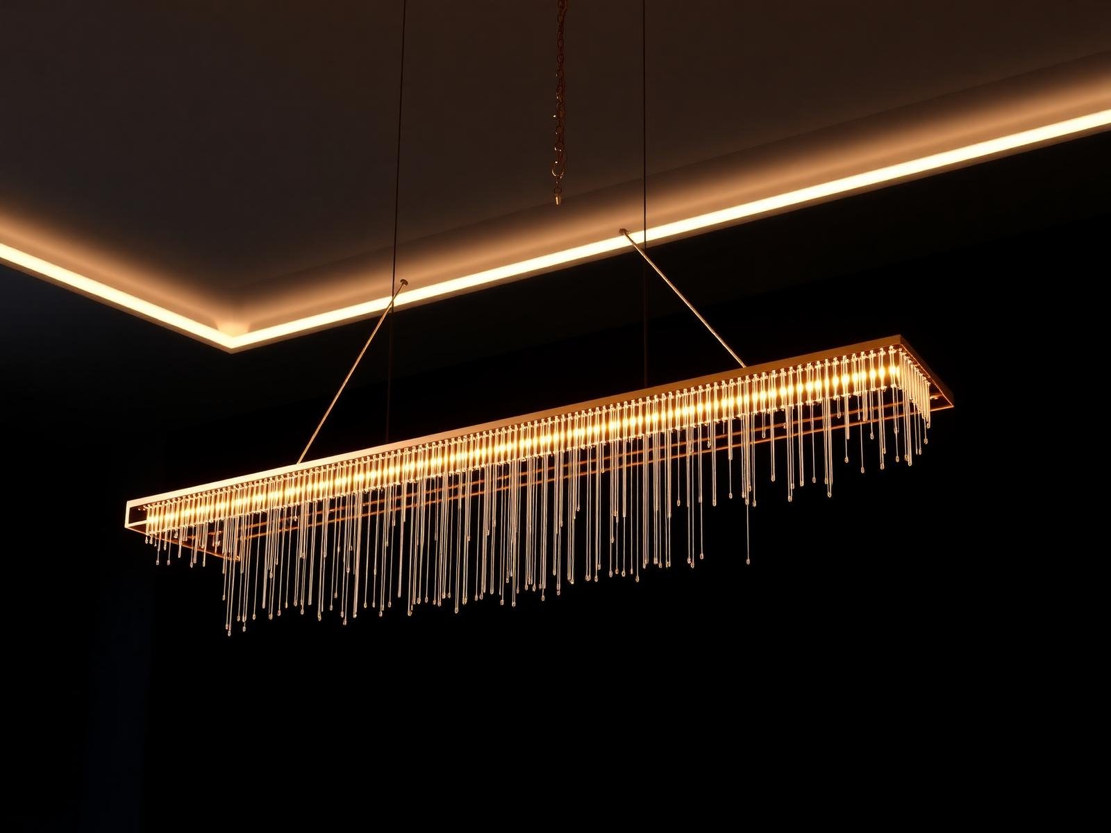 Bespoke brass linear chandelier render